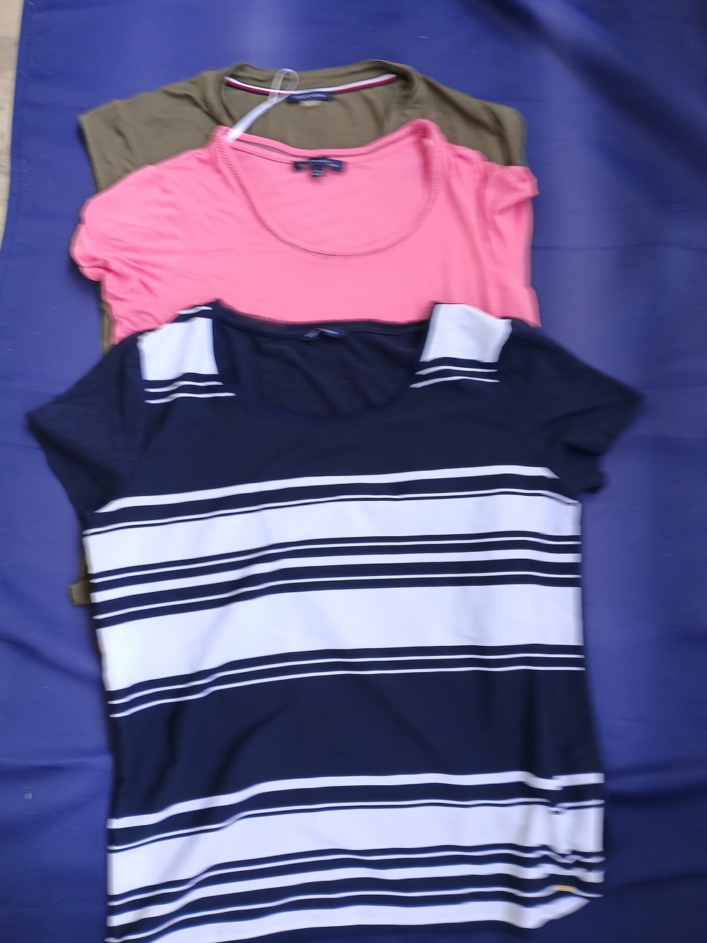 Tommy Hilfiger Womens Short Sleeve Tee Pack - Navy/White Stripes, Pink, Olive